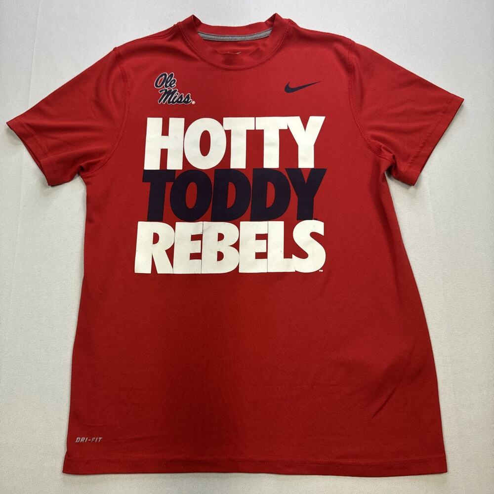 Nike Dri-Fit Ole Miss Rebels Hotty Toddy Rebels Boys M Red Shirt #0244